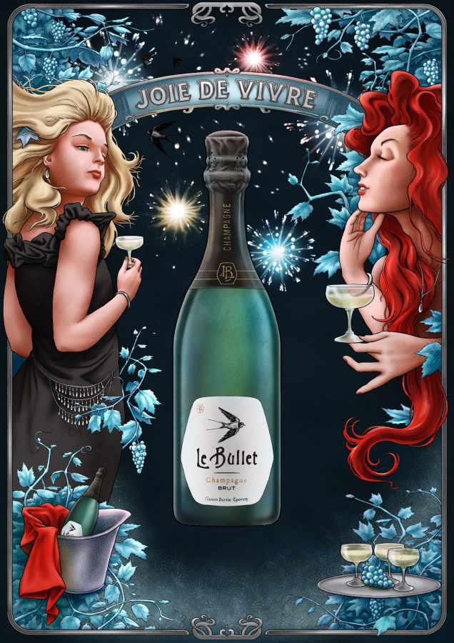 Le Bullet champagne poster, new years' theme
