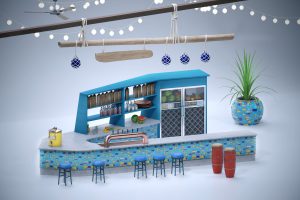 Glue Tutorial Space, beach bar furniture, 3D render
