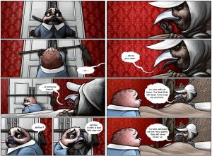 Jaybird comic, a spread from the book, reporting to mother