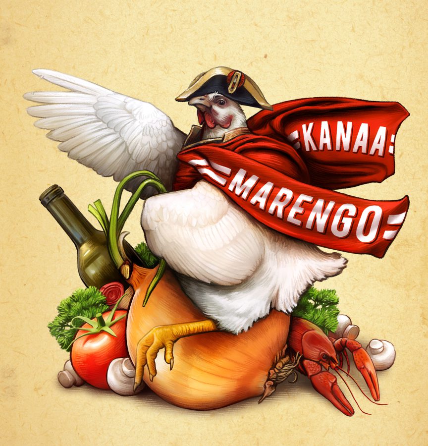 Atria chicken, print ad illustration, chicken marengo recipe