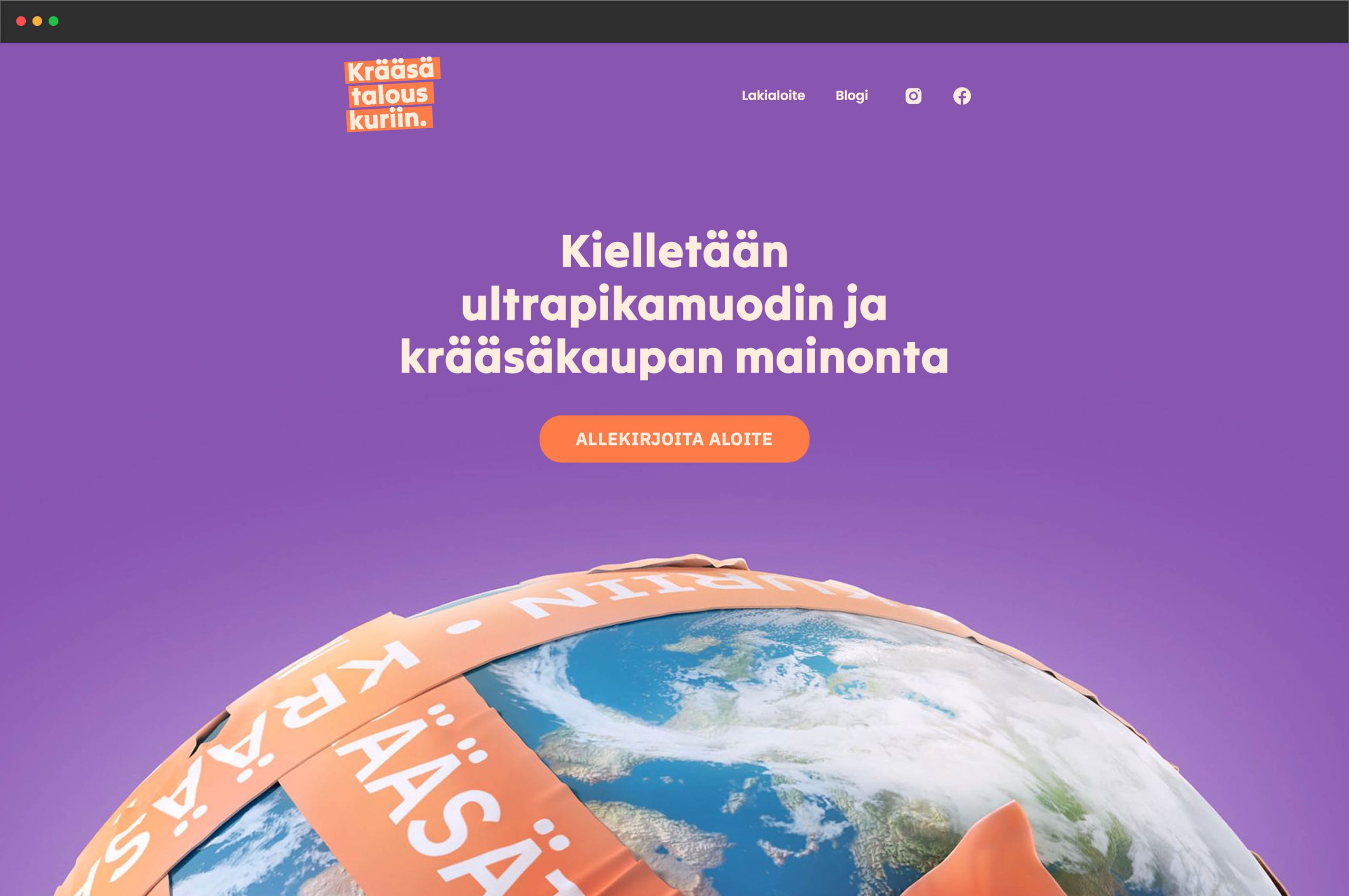 Krääsätalous kuriin civic initiative website, desktop