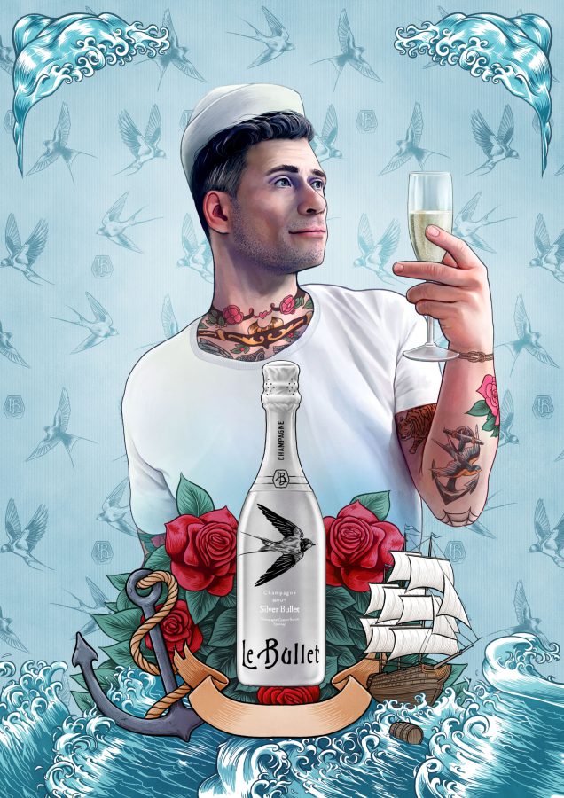 Le Bullet Silver Bullet champagne poster, marine theme