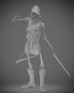 Past Fate, 3D skeleton character, wireframe