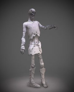 Past Fate, 3D zombie character, wireframe